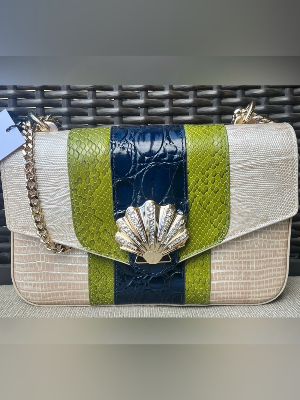 NWT Brahmin ROSA in MULTI ANTIGUO Convertible Chain & Leather Strap Bag